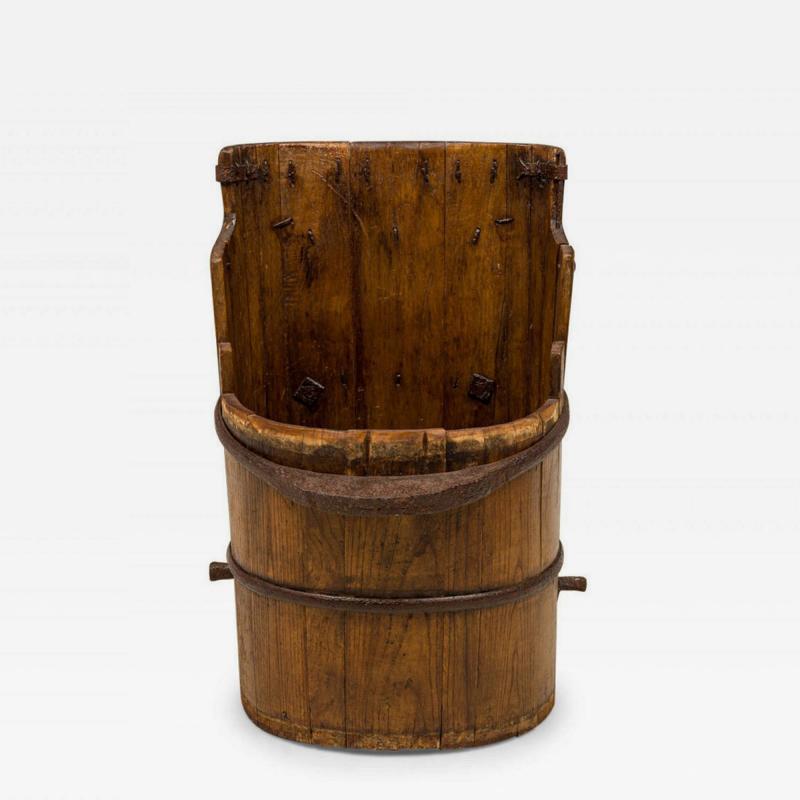 American Country Rustic Wooden Plank and Iron Barrel Umbrella Stand