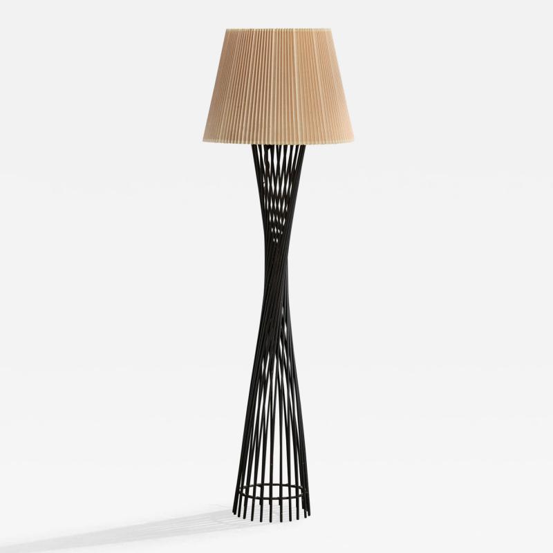 American Designer Floor Lamp with Iron and Paper USA 1950s