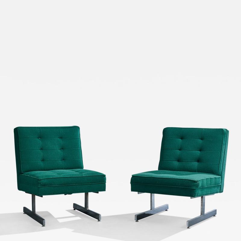American Designer Lounge Chairs with Fabric and Chrome USA 1970s