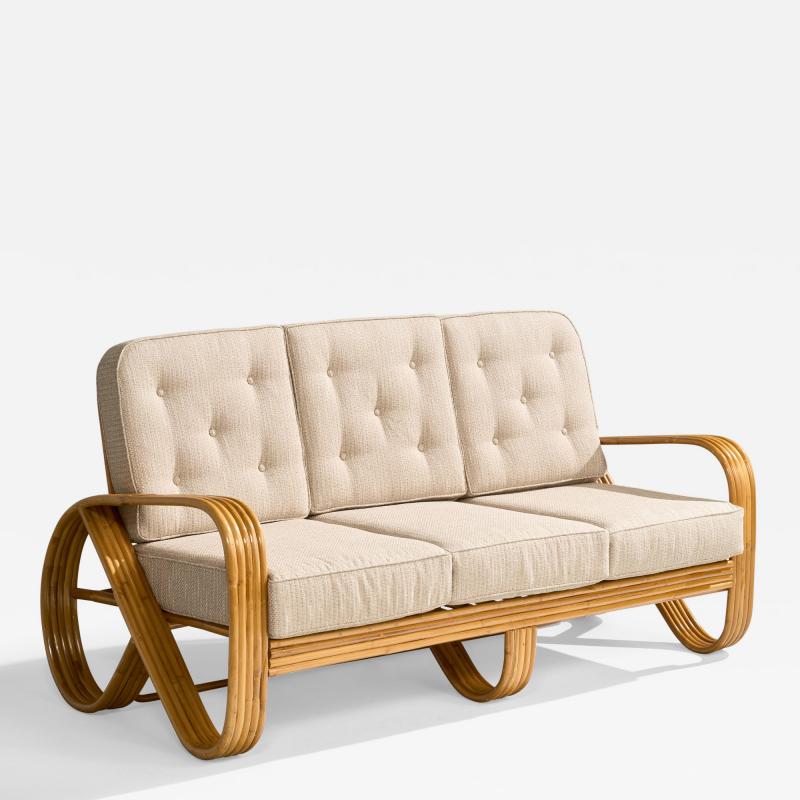 American Designer Sofa with Bamboo and Fabric USA 1970s