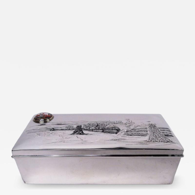 American Edwardian Sterling Silver Fox Hunt Box with Essex Crystal