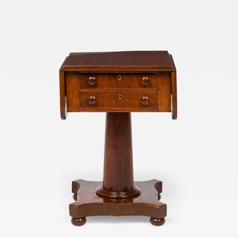 American Empire Mahogany Drop Leaf Two Drawer Bedside End Table