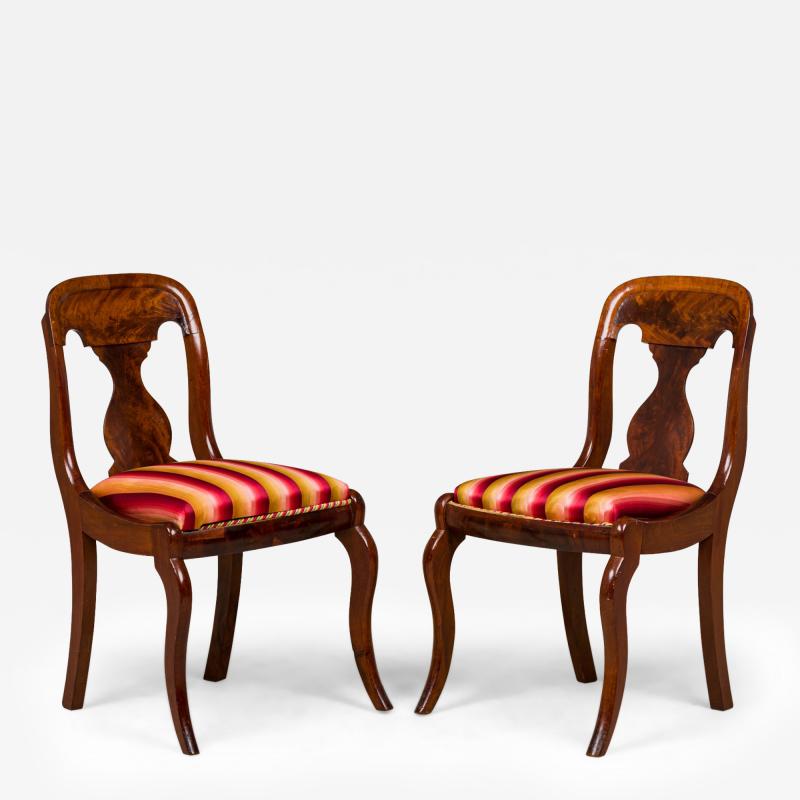 American Empire Style Gold Red Stripe Upholstered Wooden Dining Side Chairs