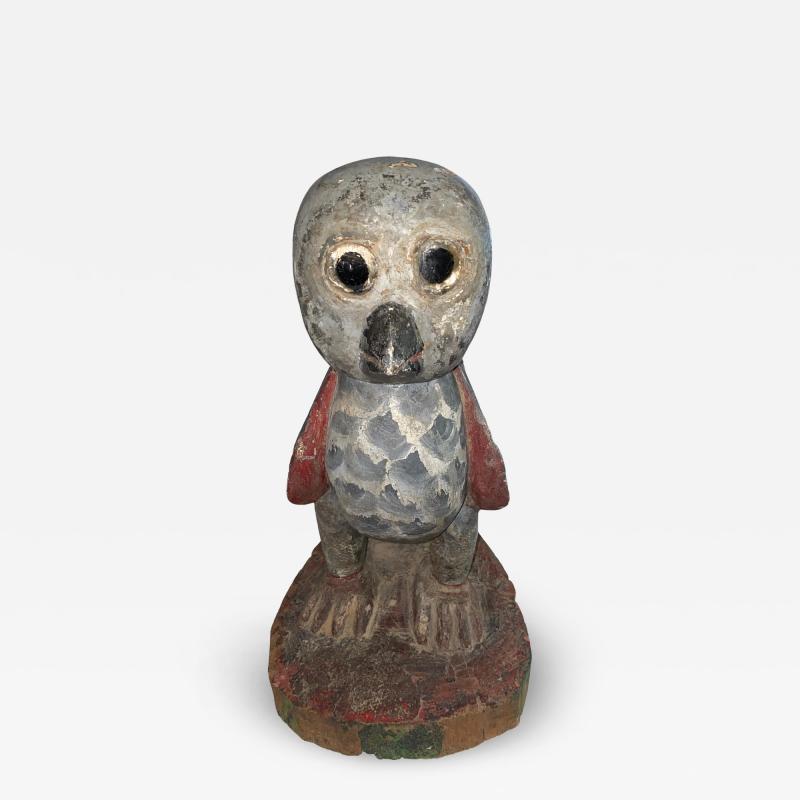 American Folk Art Hand Crafted Wooden Owl Statuette 15 tall