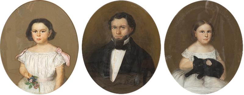 American Framed Pastel Portraits of Asa Porter Morse and Two Daughters