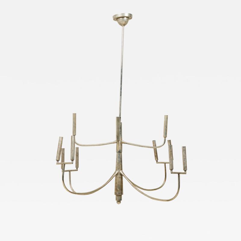 American Mid Century 12 Light 8 Arm Polished Silver Chandelier
