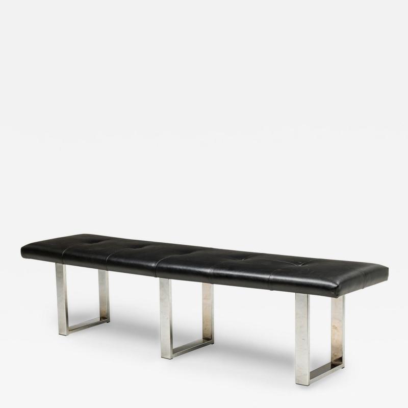 American Mid Century Black Tufted Faux Leather Bench