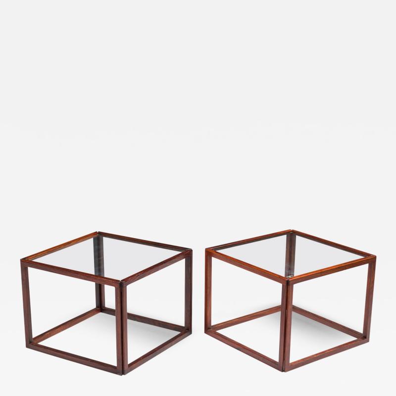American Mid Century Brazilian Rosewood Open Frame Cube Occasional Tables