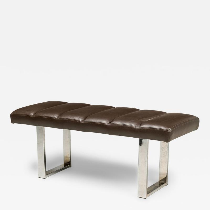 American Mid Century Brown Channel Tufted Leather Bench