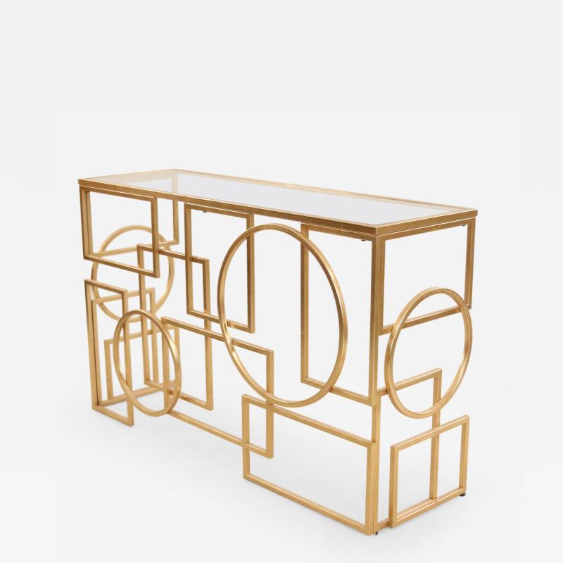 American Mid Century Gilt Metal and Glass Geometric Console Table