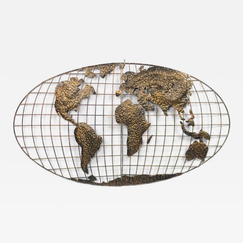 American Mid Century Gold World Map Plaque