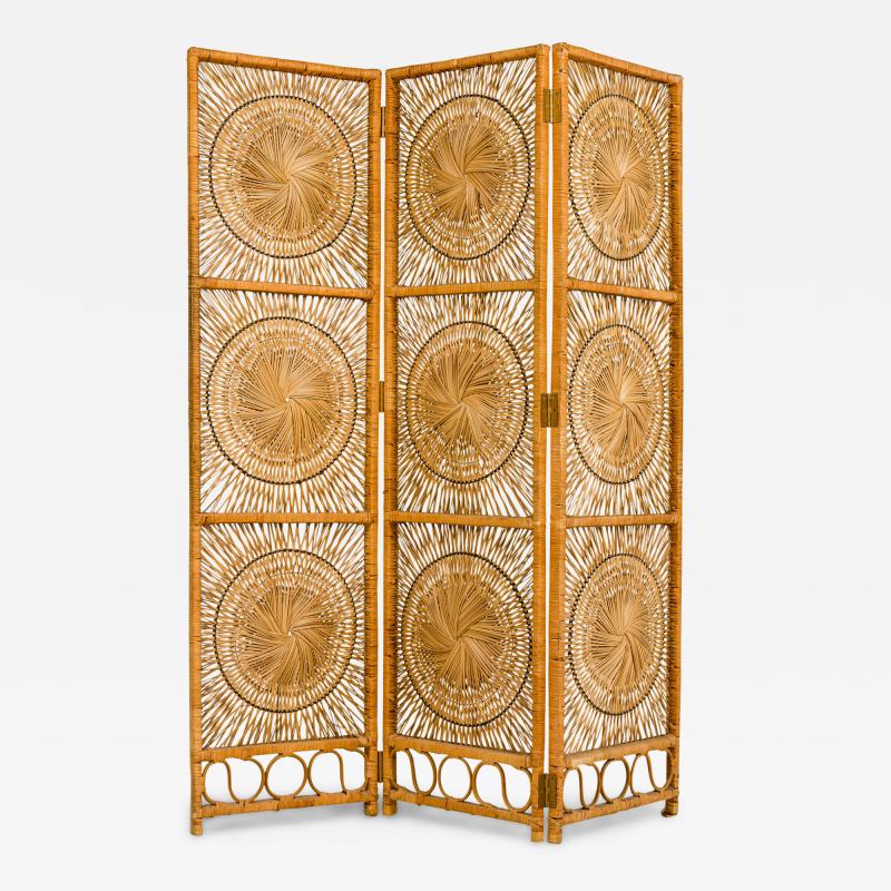 American Mid Century Tri Fold Rattan Room Dividers Screens
