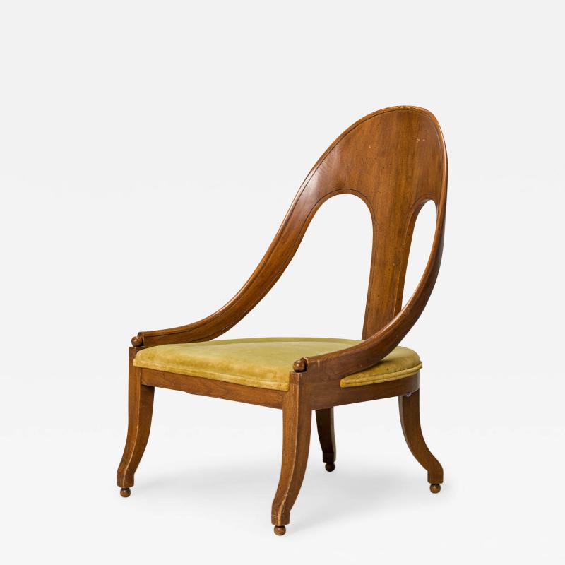 American Mid Century Walnut And Green Velvet Upholstery Spoonback Side