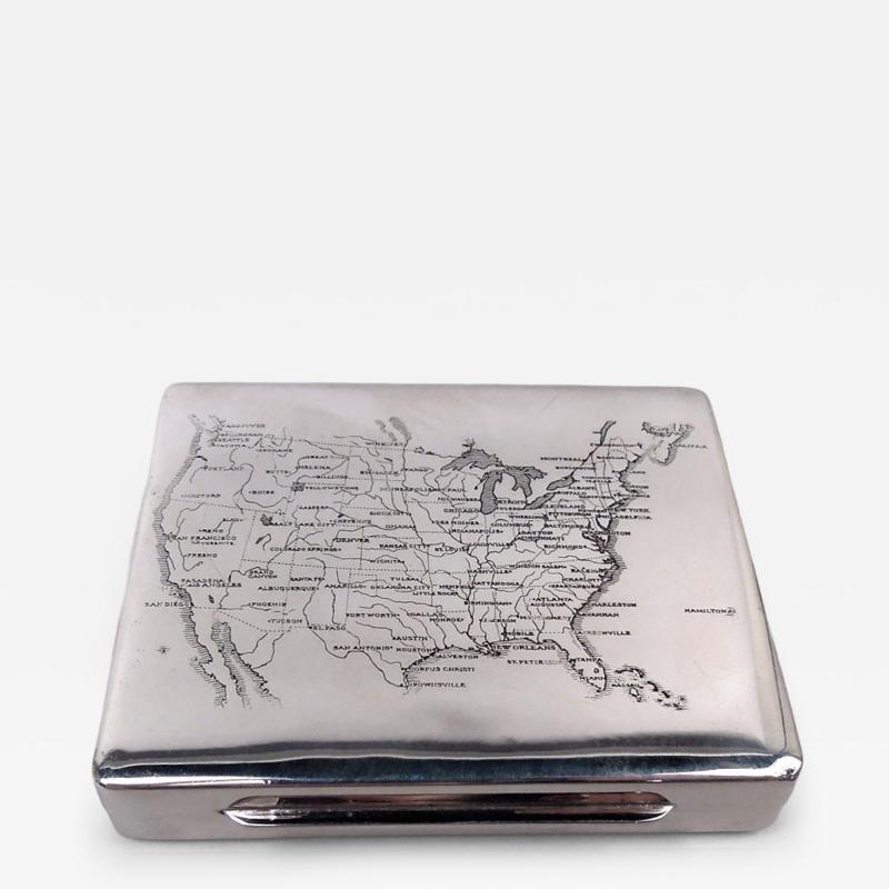 American Midcentury Modern Sterling Silver Box with Lower 48 Map