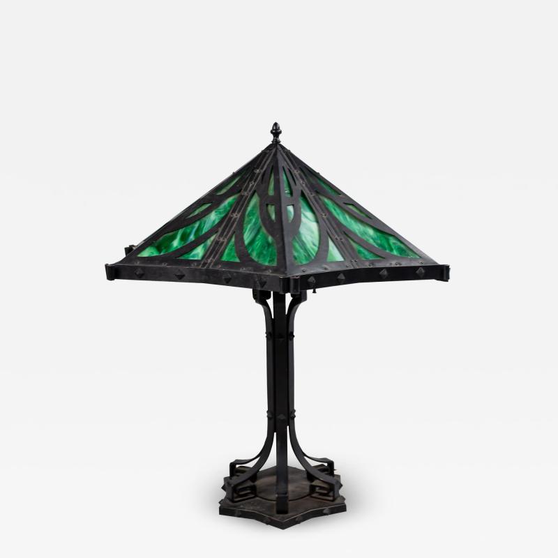 American Mission Iron Slag Glass Table Lamp