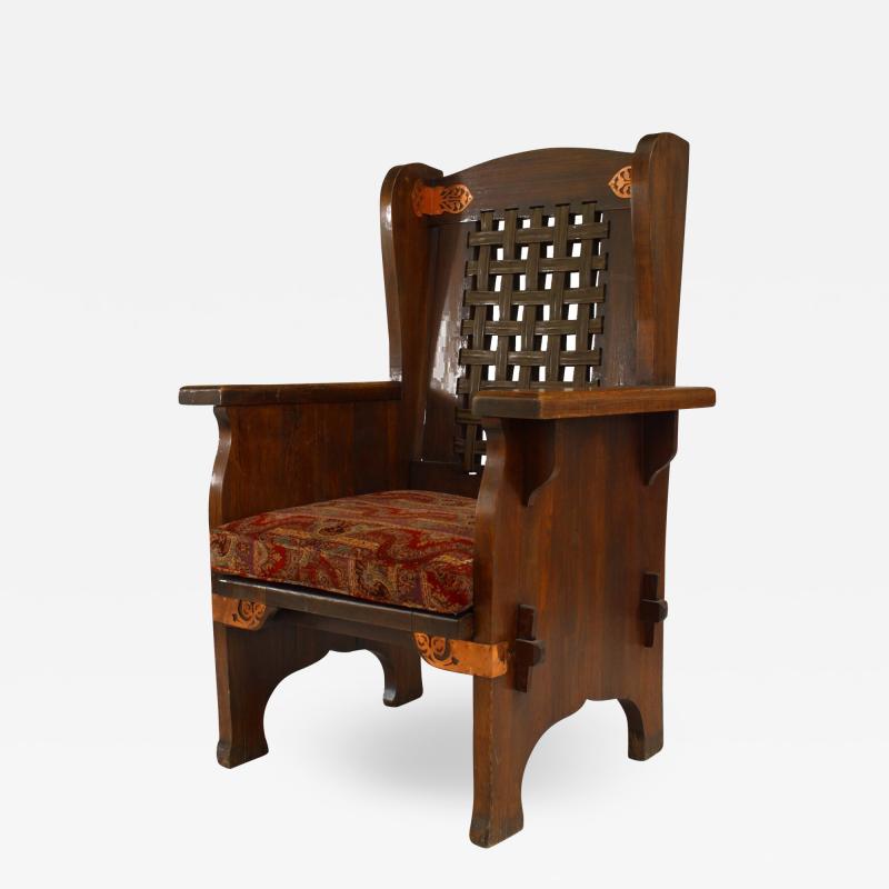 American Mission Leather and Oak Wing Chair