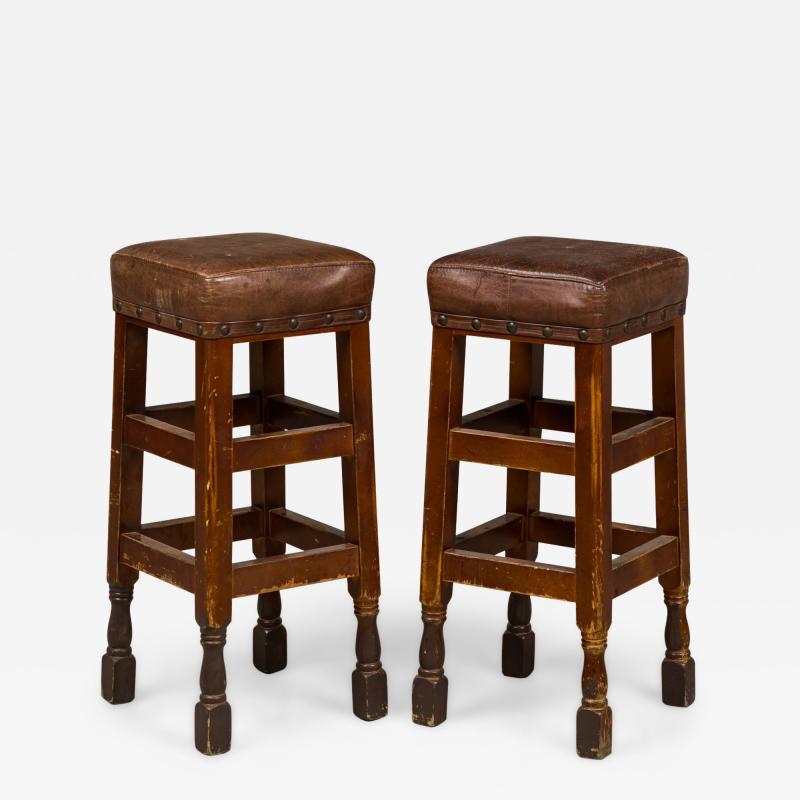 American Mission Leather and wood Barstools