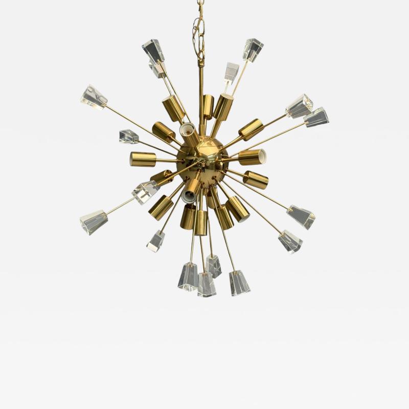 American Modern Brass Lucite Sputnik Chandelier USA 1980s
