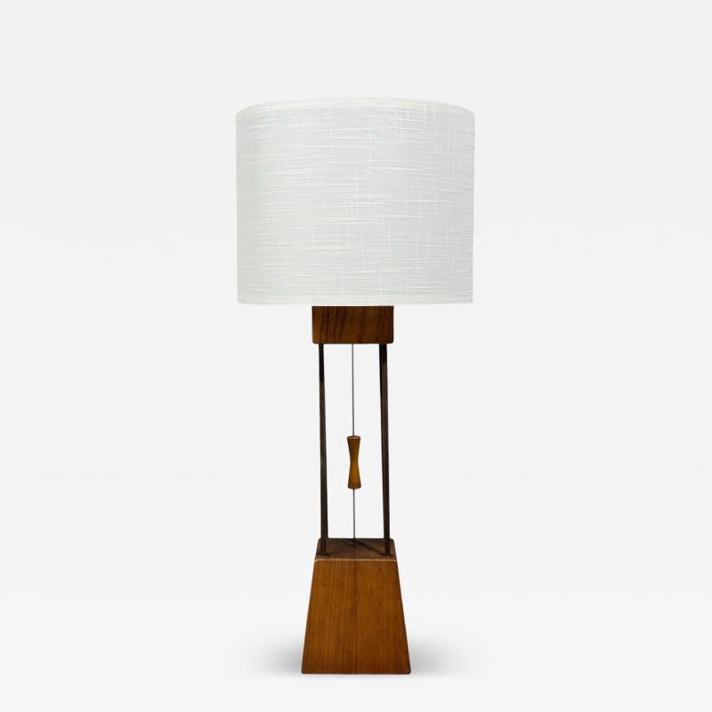 American Modern Cage Form Table Lamp Walnut Brass USA 1960s