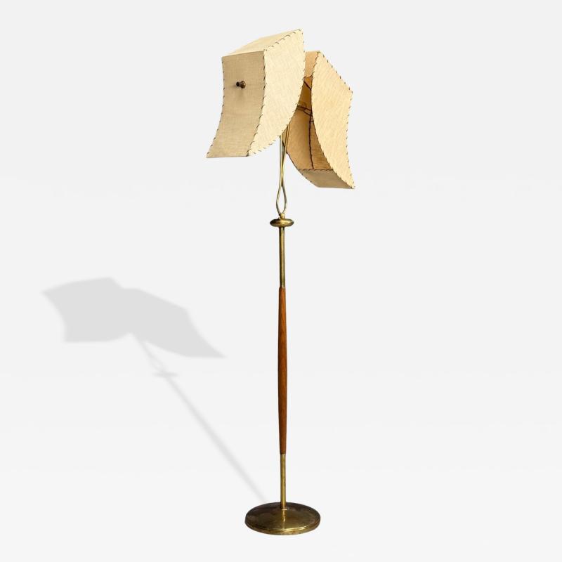 American Modern Floor Lamp Walnut Brass Vellum USA 1950s