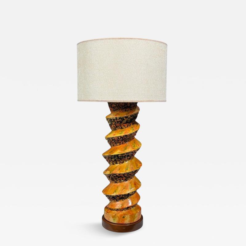 American Modern Large Table Lamp Orange Ceramic Walnut USA 1960s