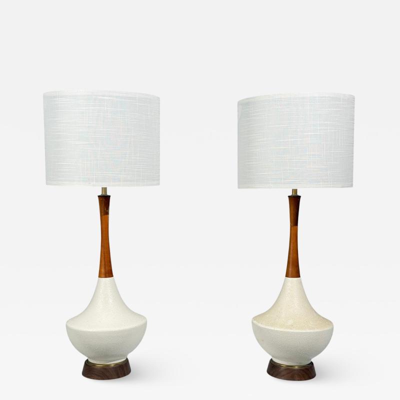 American Modern Large Table Lamps Porcelain Walnut Brass USA 1950s