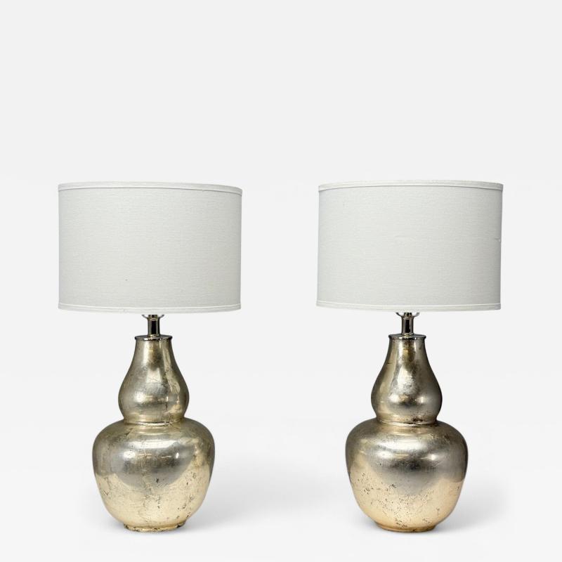 American Modern Mercury Glass Fabric Table Lamps USA 1950s