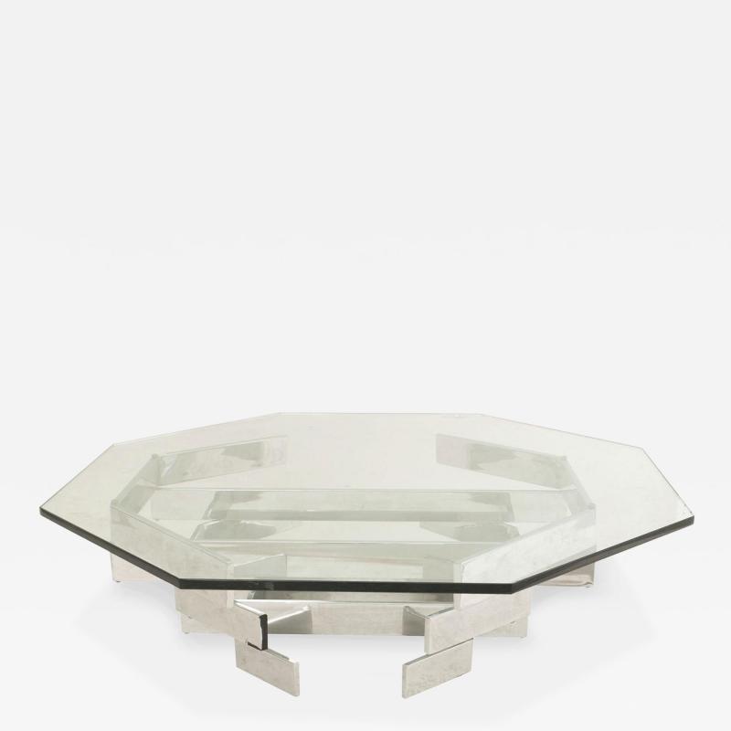 American Modern Octagonal Chrome and Glass Coffee Table