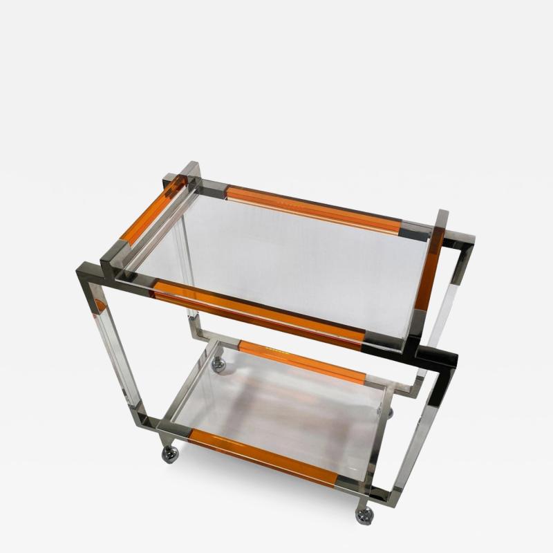 American Modern Orange Lucite Polished Nickel Bar Cart Charles Hollis Jones