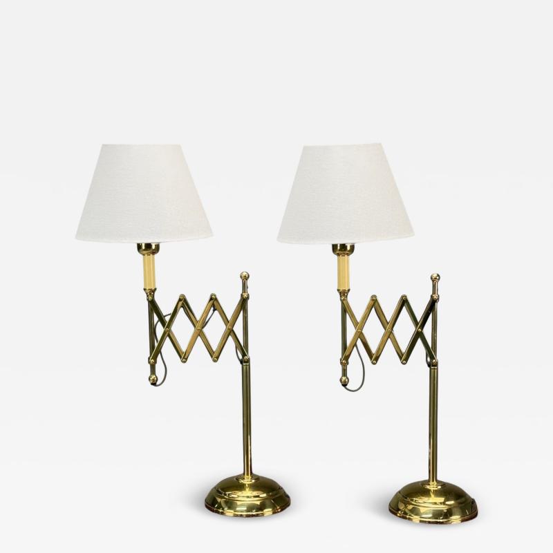 American Modern Polished Brass Adjustable Table Lamps USA 1980s