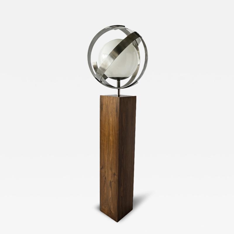 American Modern Rosewood Stainless Steel and Glass Floor Lamp
