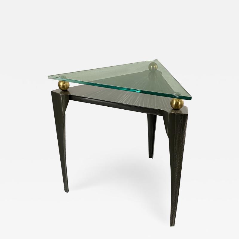 American Modern Steel and Brass Triangular Side Table Girardini Design