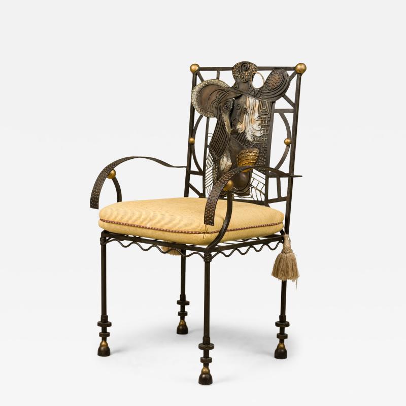 American Modern Surrealist Parcel Gilt Steel Armchair