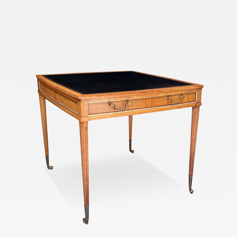 American Neoclassical Style Fruitwood Square Game Table with Leather Top