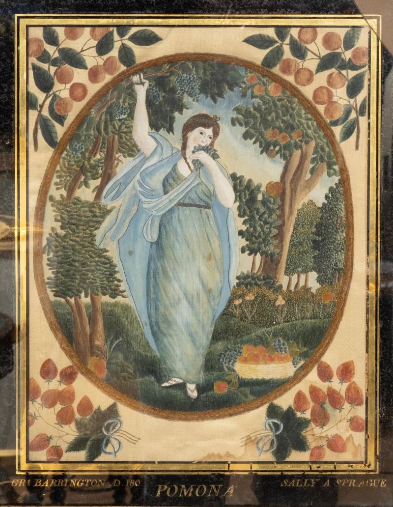 American Painted Silkwork Picture Depicting Pomona Goddess Of Fruits