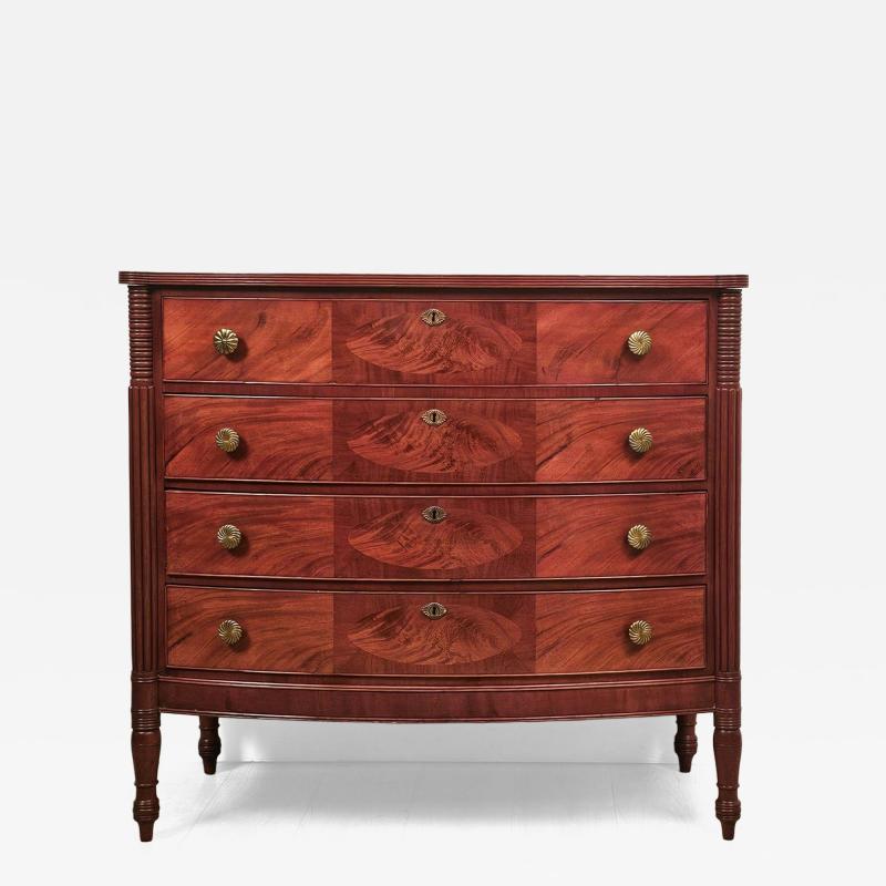 American Sheraton Bowfront Inlaid Chest Probably Massachusetts circa 1815