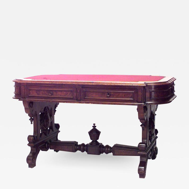 American Victorian Burl Walnut Table Desk