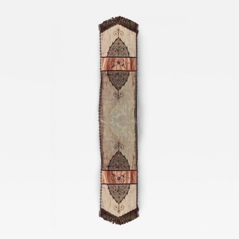 American Victorian Green Silk Embroidered Table Runner