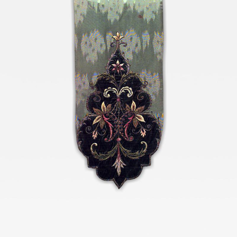 American Victorian Green Silk and Velvet Table Runner