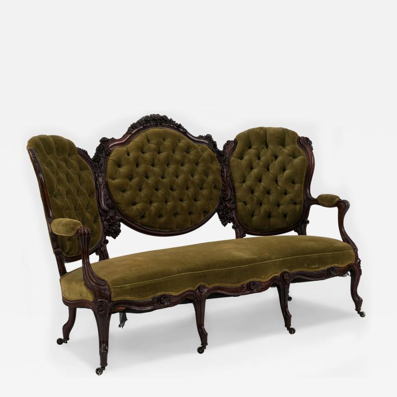 American Victorian Green Velvet 5 Piece Living Room Set