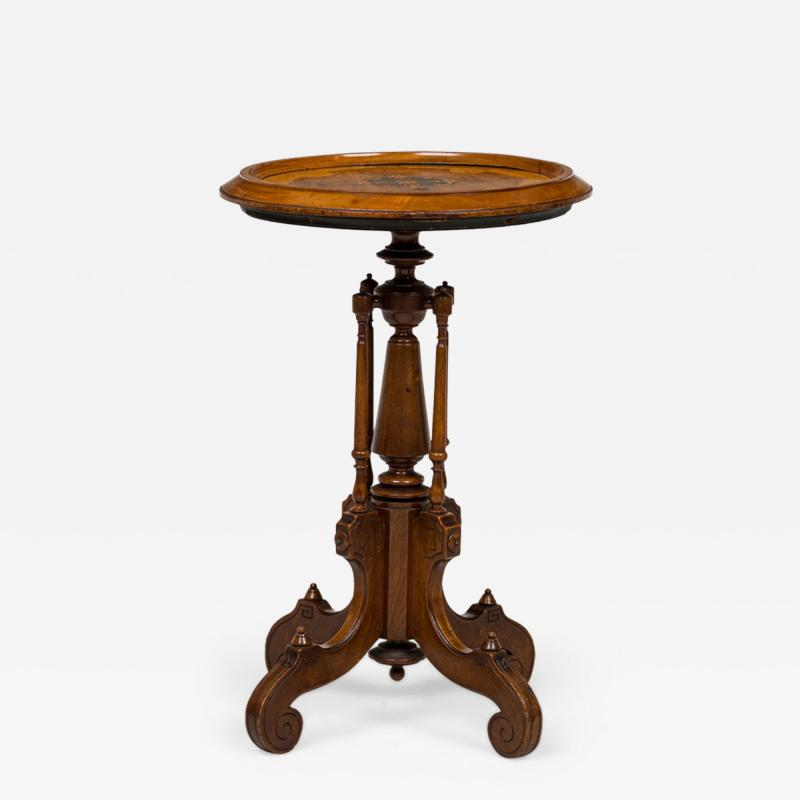 American Victorian Inlaid Circular Carved Wooden Plant Stand Side Table