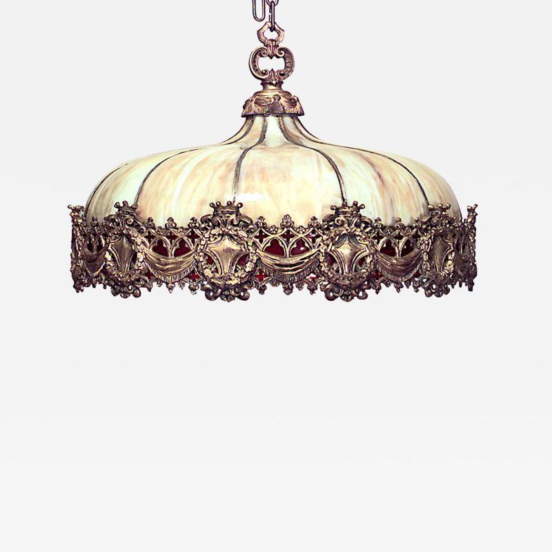 American Victorian Leaded Amber and Red Glass Chandelier