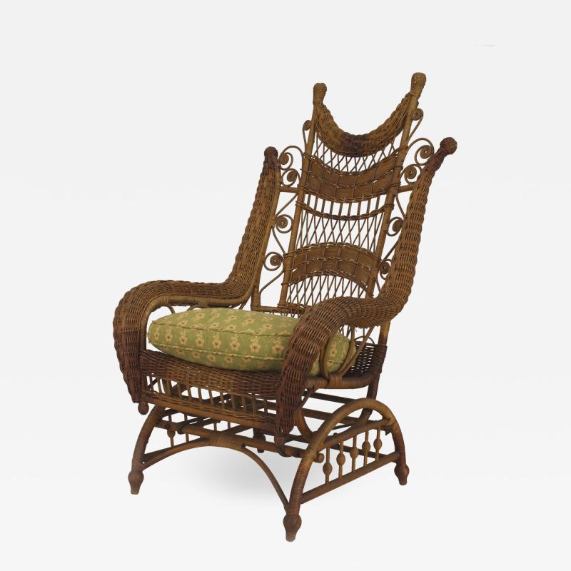 American Victorian Natural Wicker Ornate High Back Platform Rocking Chair