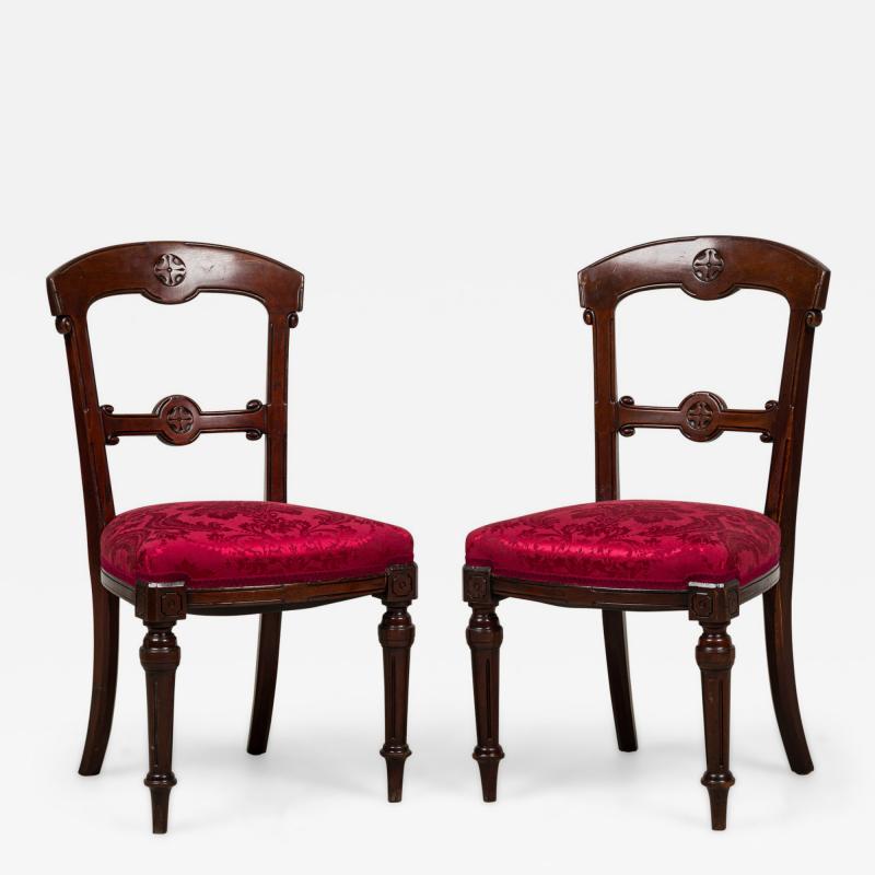 American Victorian Red Damask Upholstered Side Chairs