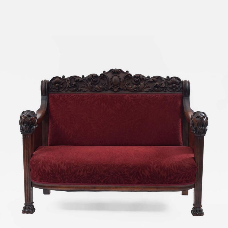 American Victorian Red Velvet 5 Piece Living Room Set