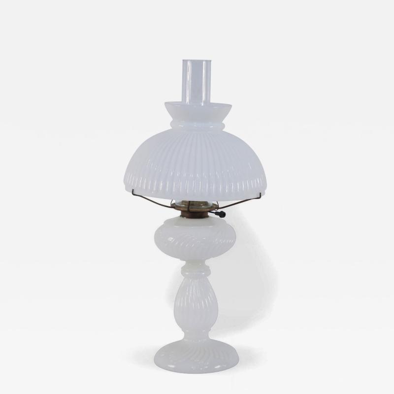 American Victorian Ribbed Milk Glass Table Lamp