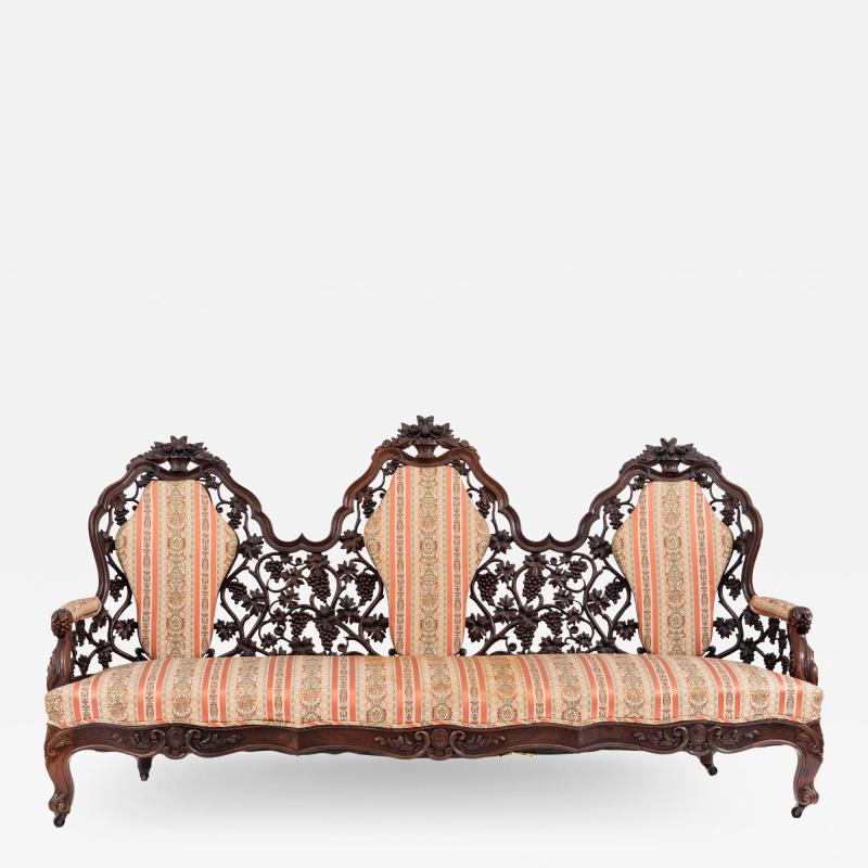 American Victorian Rosewood Striped Settee