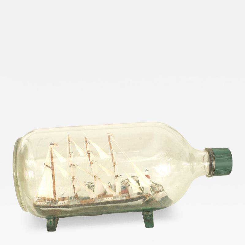 American Victorian Ship and Lighthouse in a Bottle