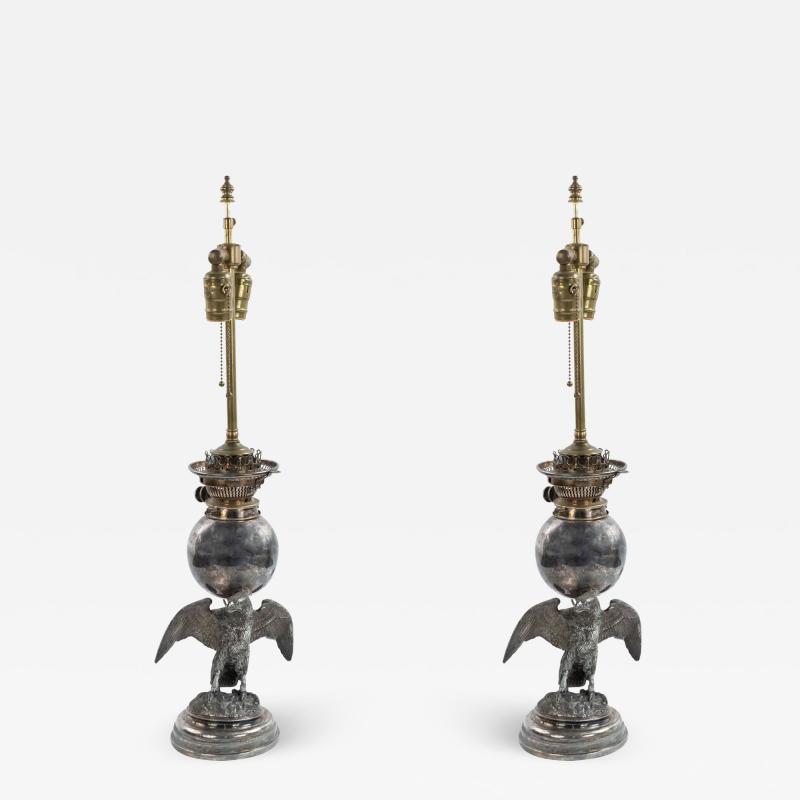 American Victorian Silver Plate Eagle Table Lamps