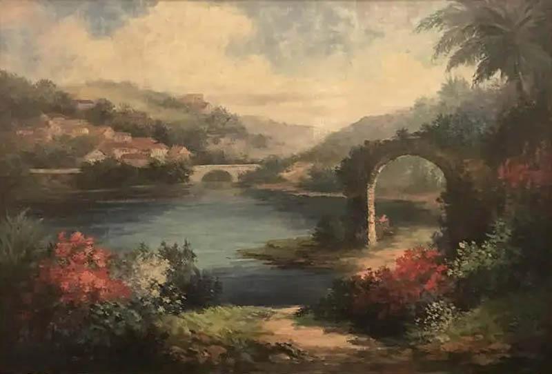 Americana Landscape Oil on Canvas Painting Signed P Paul Framed
